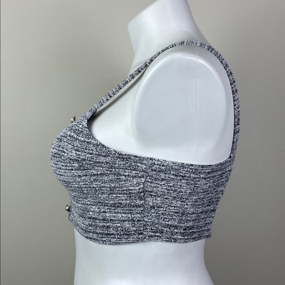 Almost Famous Big Pearl Button Stretch Crop Tank Tweed Smocked - Picture 2 of 7